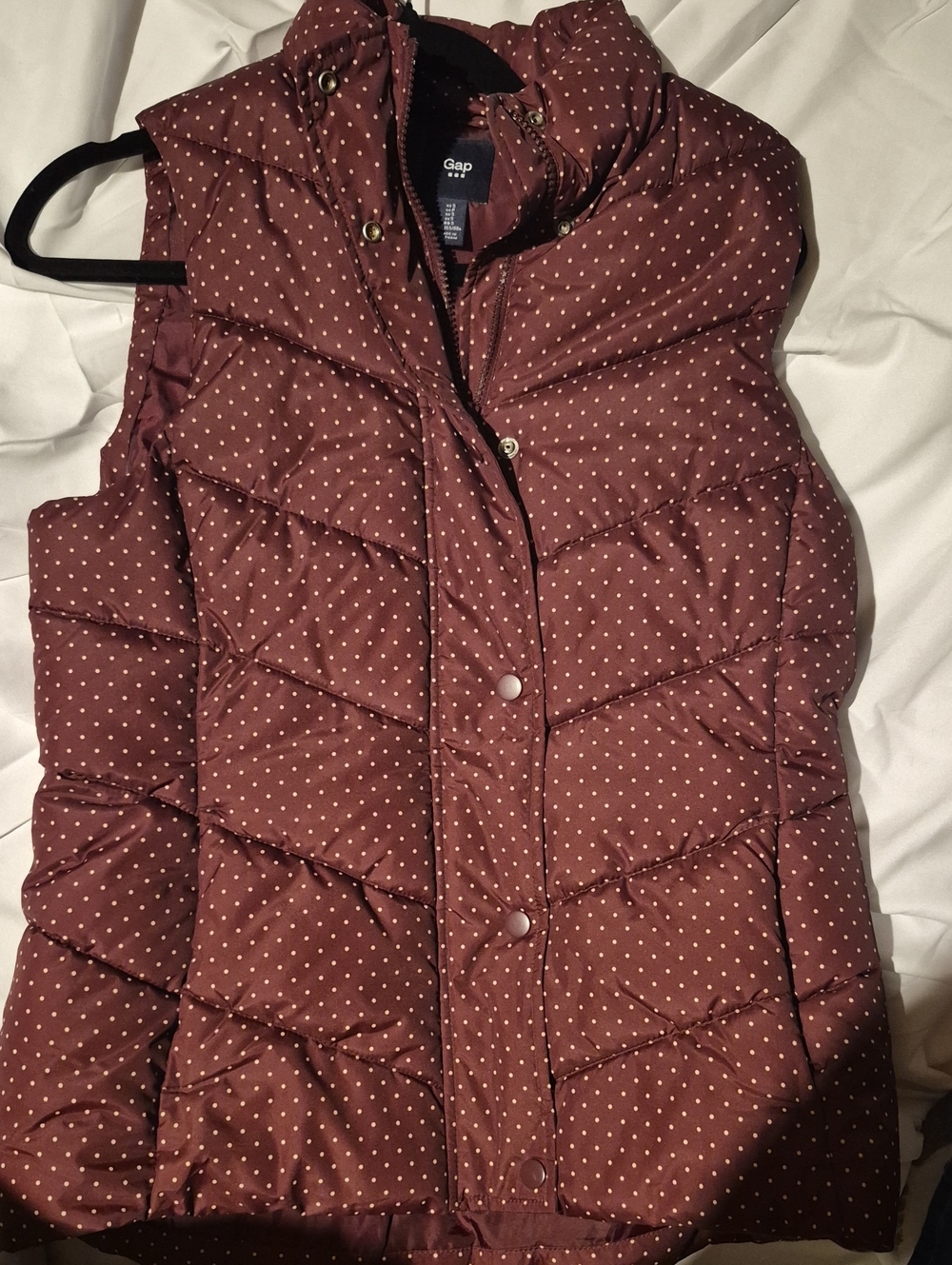 GAP Burgundy Polka Dot Quilted Puffer Vest